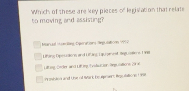 Solved: Which of these are key pieces of legislation that relate to ...