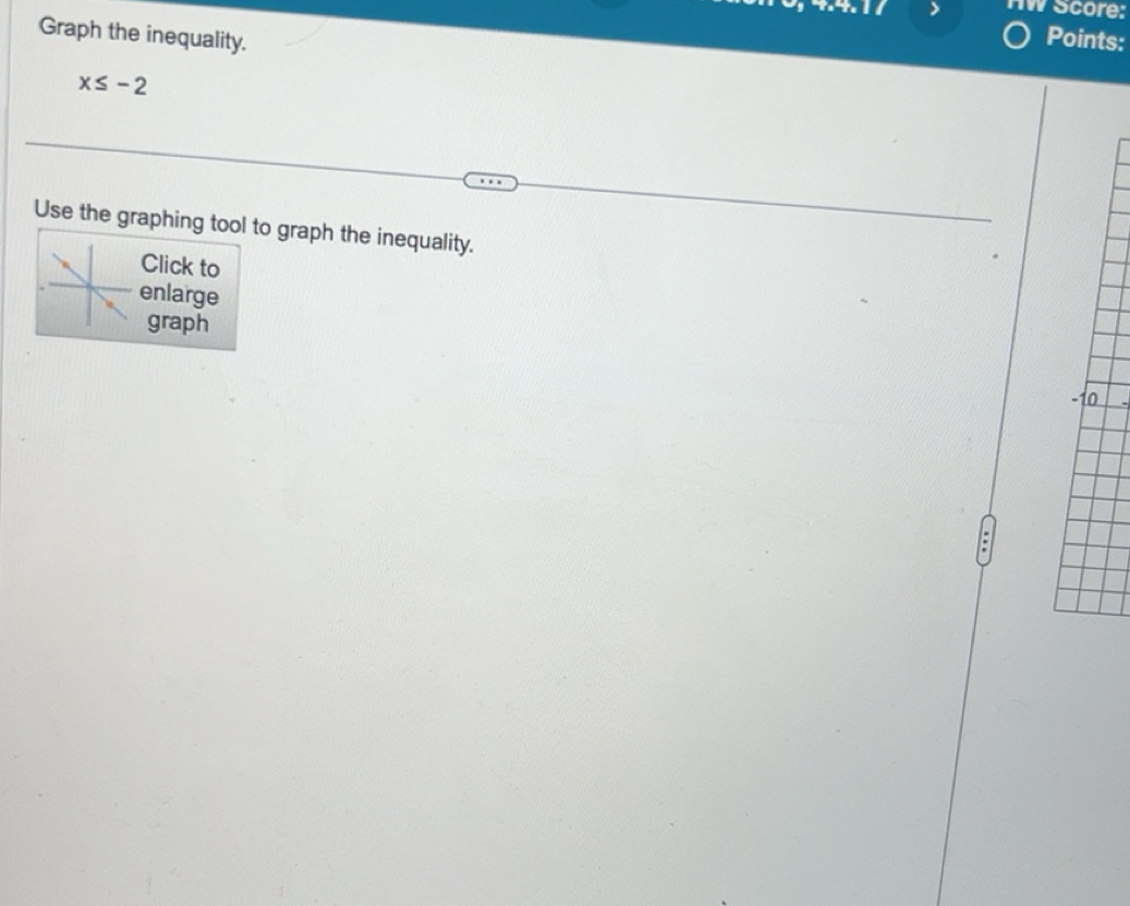 Solved: HW Score: Graph the inequality. Points: x≤ -2 Use the graphing ...