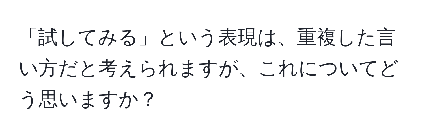 「試してみる」という表現は、重複した言い方だと考えられますが、これについてどう思いますか？