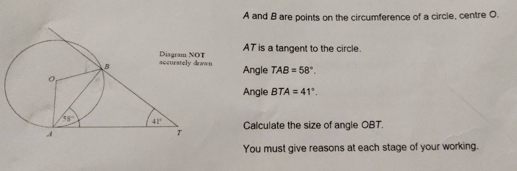 Solved: A and B are points on the circumference of a circle, centre O ...