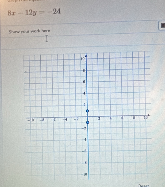8x-12y=-24
Show your work here 
Racet