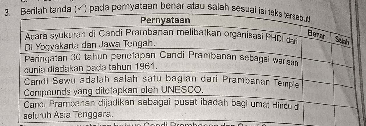 3 (√) pada pernyataan benar atau salah sesu