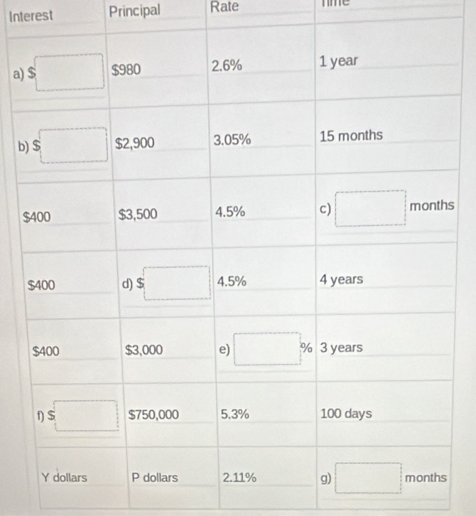 Interest Principal Rate tme
a) 
b
$s