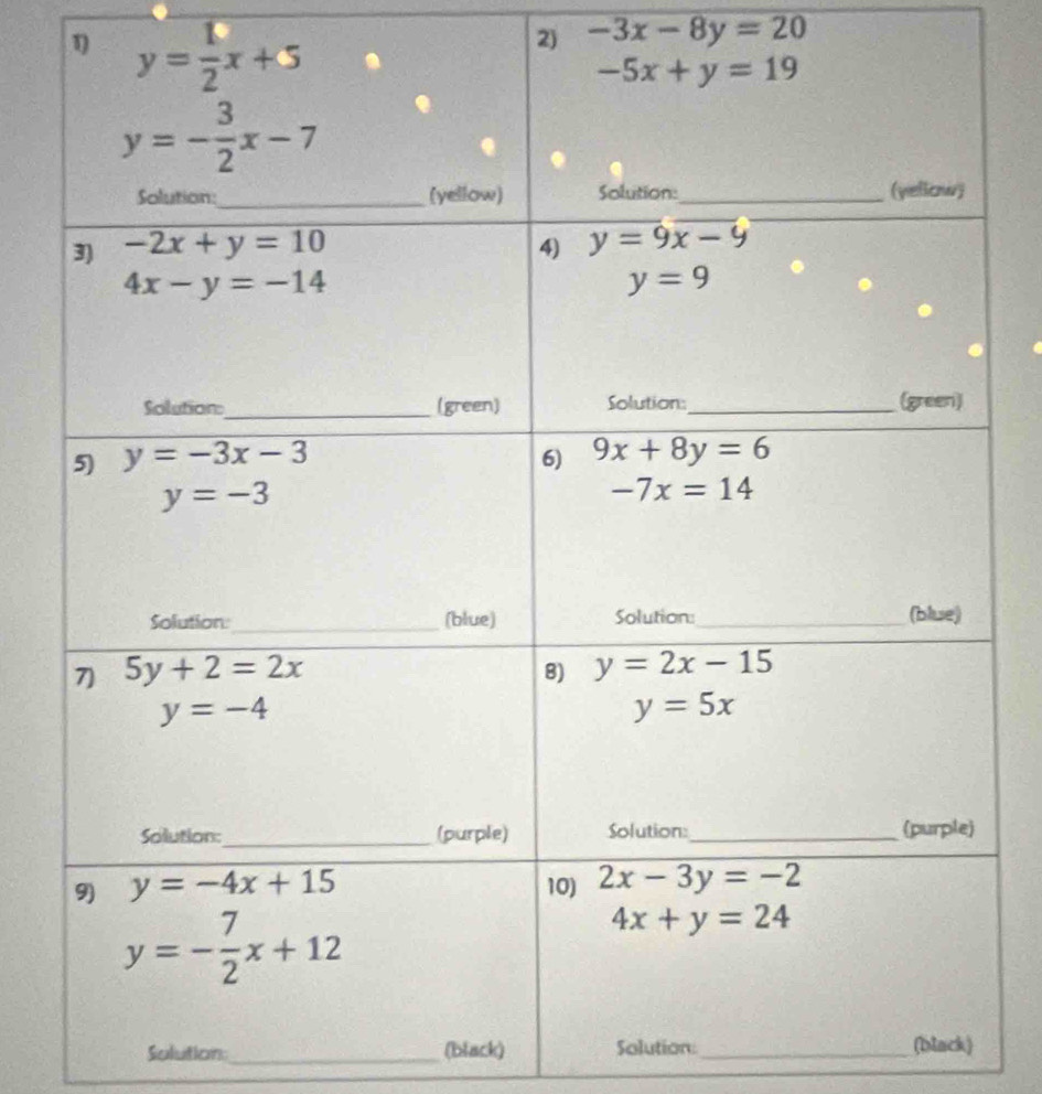 1 
2) -3x-8y=20
Solution:_ (black) Solution _(black)