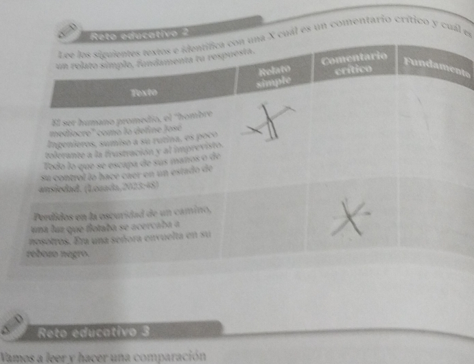 ativo 2 
cuál es un comentario crítico y cuál es 
to 
Reto educativo 3 
Vamos a leer y hacer una comparación