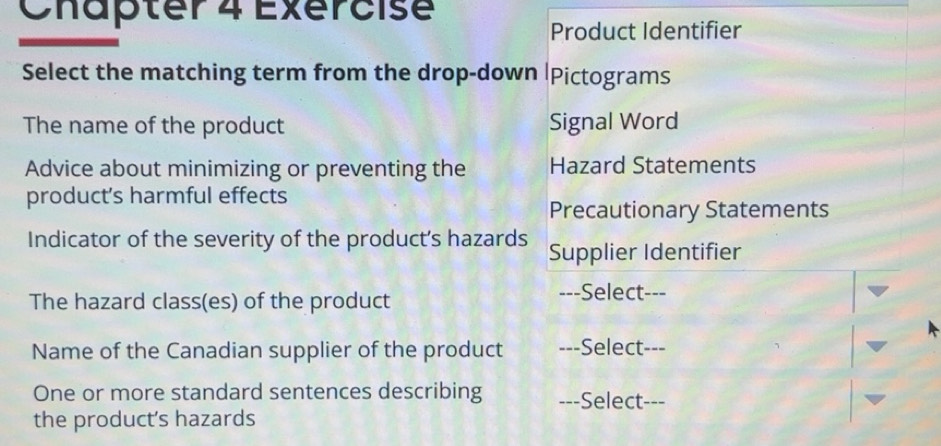Solved: Chapter 4 Exércise Product Identifier Select the matching term ...