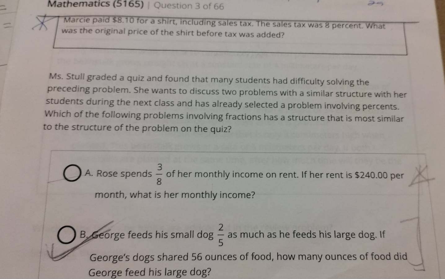 Solved: Mathematics (5165) | Question 3 of 66 Marcie paid $8.10 for a ...