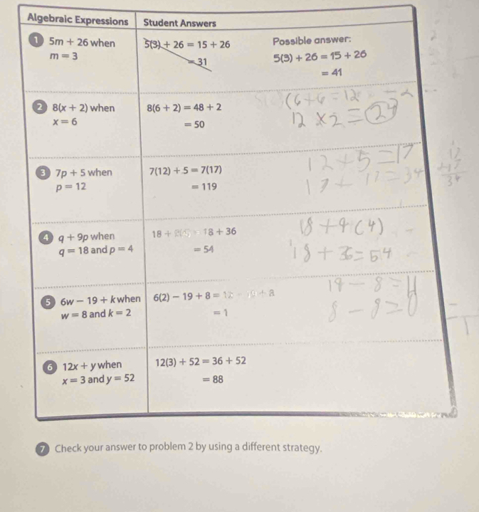 Algebraic Expressions Student Answers