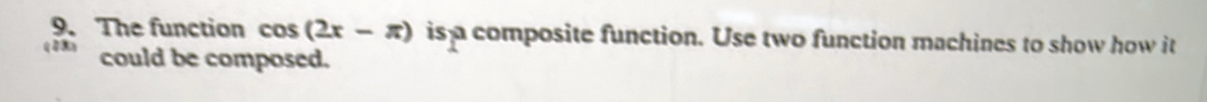 The function cos (2x-π ) is a composite function. Use two function machines to show how it 
could be composed.