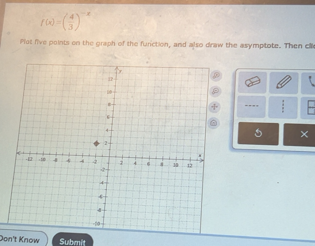 Solved: f(x)=( 4/3 )^-x Plot five points on the graph of the function ...
