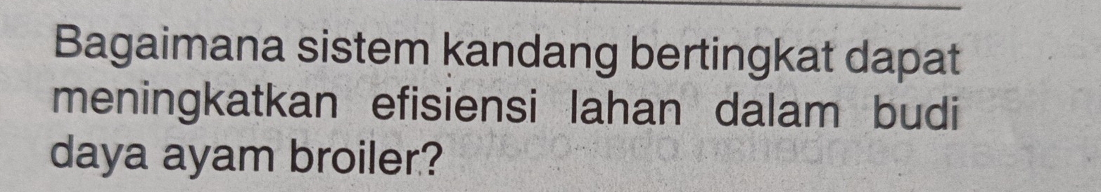 Bagaimana sistem kandang bertingkat dapat 
meningkatkan efisiensi lahan dalam budi 
daya ayam broiler?