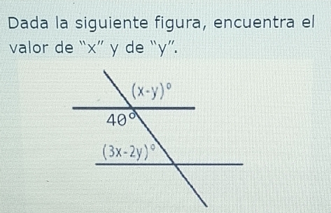 Dada la siguiente figura, encuentra el
valor de “x” y de “y”.