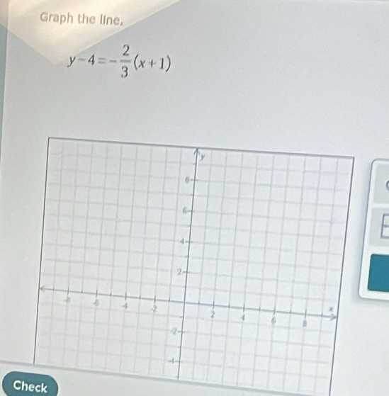 Graph the line.
y-4=- 2/3 (x+1)
Check