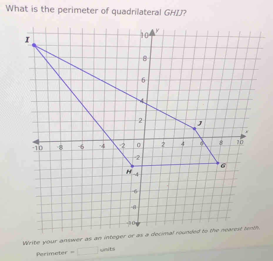 What is the perimeter of quadrilateral GHIJ? Write your answer as an ...