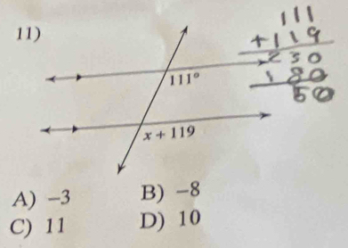 A) -3 B) -8
C) 11 D) 10