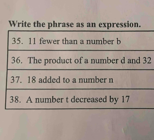 Write the phrase as an expression. 
2