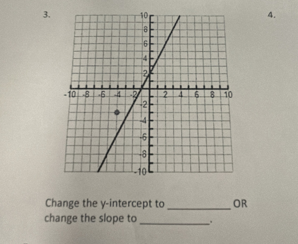 Change the y-intercept to _OR 
change the slope to_ 
.