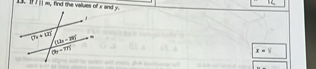 If l||m , find the values of x and y.
x=