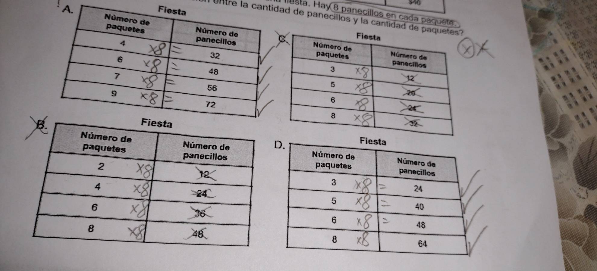 $40
esta. Hay 8 panecillos en cada paquete 
entre la caad de panecillos y la cantida