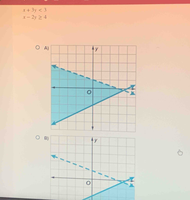 x+3y<3</tex>
x-2y≥ 4
A