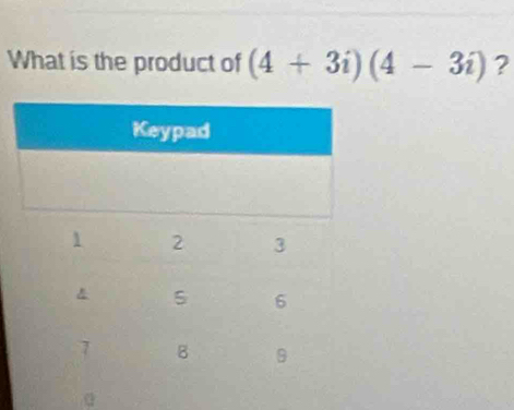 What is the product of (4+3i)(4-3i) ?
a