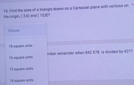 Solved: Find the area of a triangle drawn on a Cartesian plane with ...