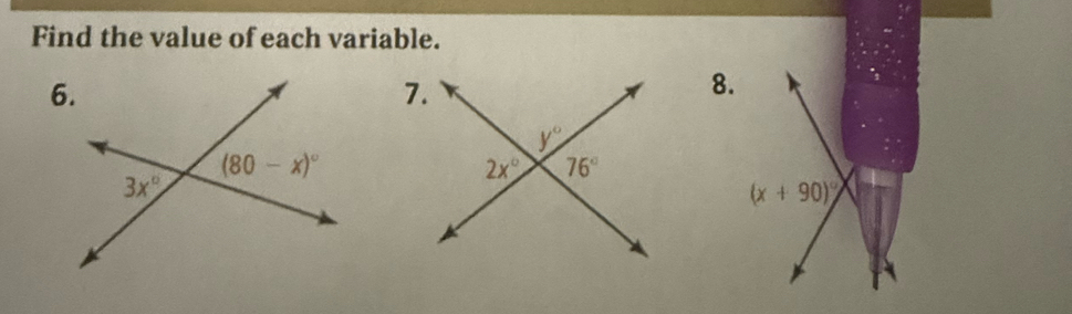 Find the value of each variable.
8.
(x+90)^circ 