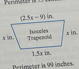 Perimeter is 99 inches.