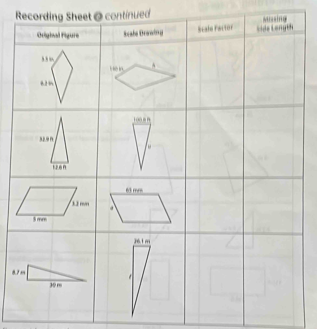 Recording Sheet @ continued 
8.