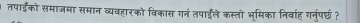 तपाईको समाजमा समान व्यवहारको बिकास गर्न तपाईले कस्तो भूमिका निर्वाह गनुंपछ ?