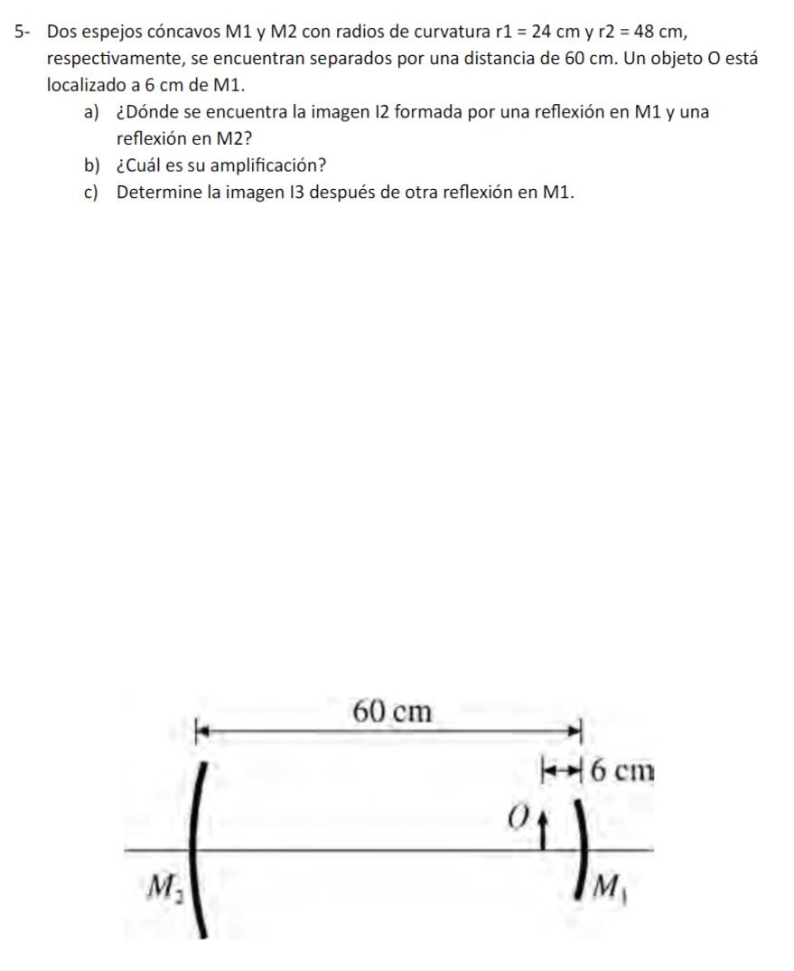 Solved: 5- Dos espejos cóncavos M1 y M2 con radios de curvatura r1=24cm ...