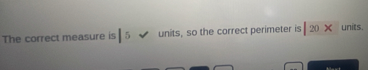 The correct measure is 5 units, so the correct perimeter is 20 units.