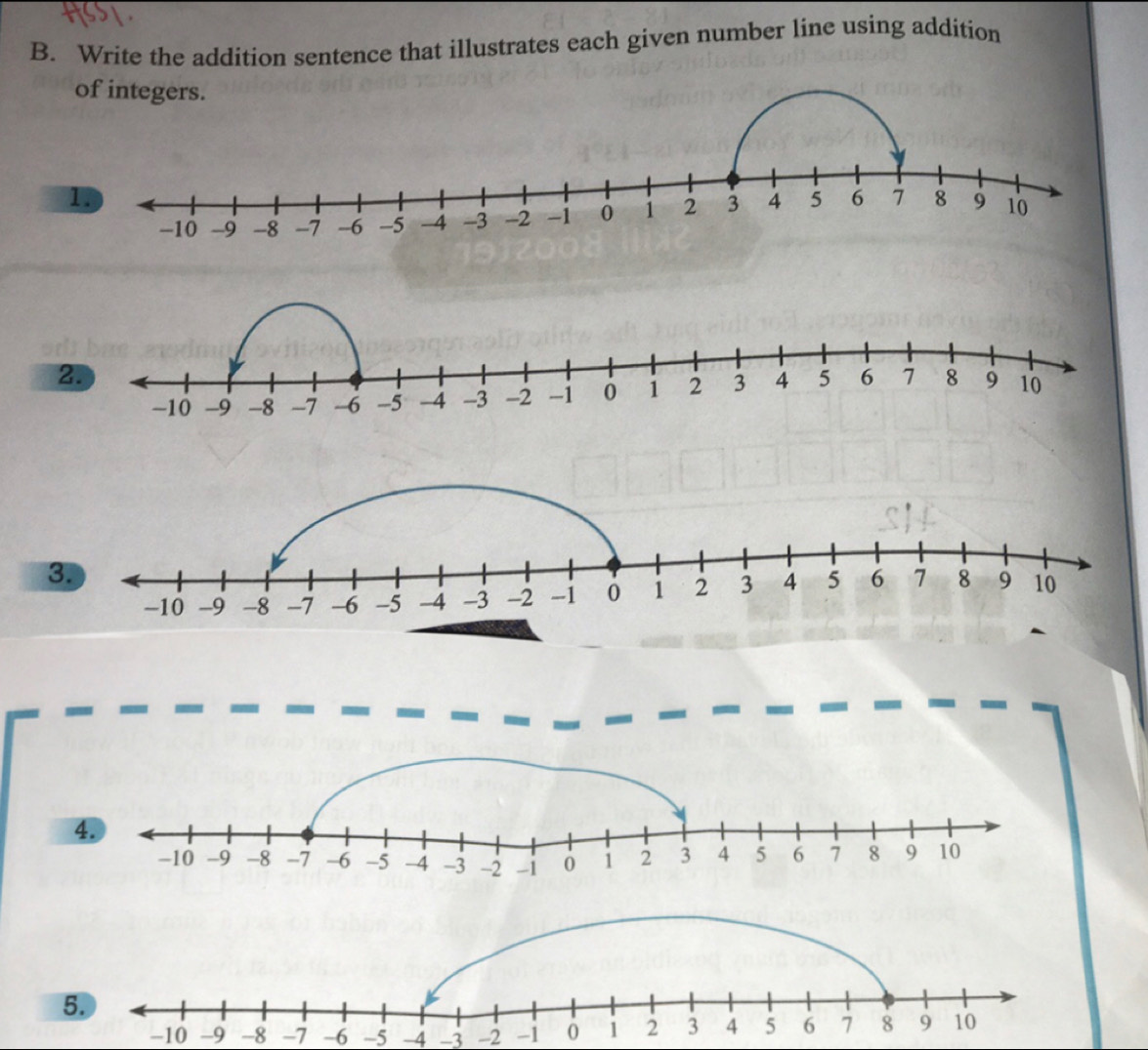 Write the addition sentence that illustrates each given number line using addition 
2. 
3. 
5.
-10 -9 -8 -7 -6 -5 -4 -3 -2 -1