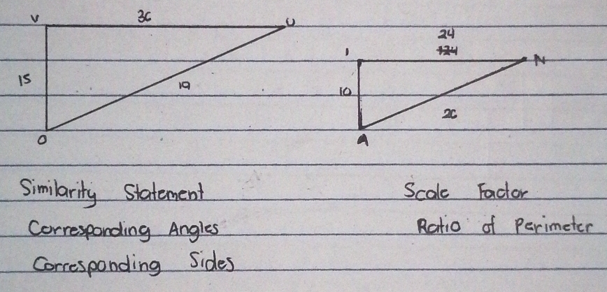 Similarity Statement Scale Fadtor
Corresponding Angles Ratio of perimeter
Corresponding Sides