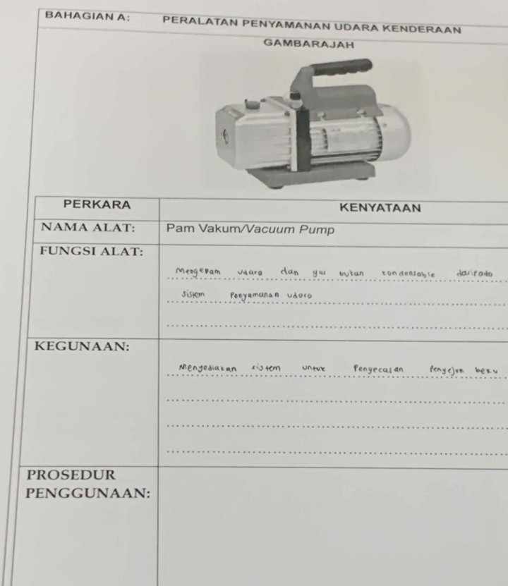 BAHAGIAN A: PERALATAN PENYAMANAN UDARA KENDERAAN 
GAMBARAJAH 
o 
_
x u