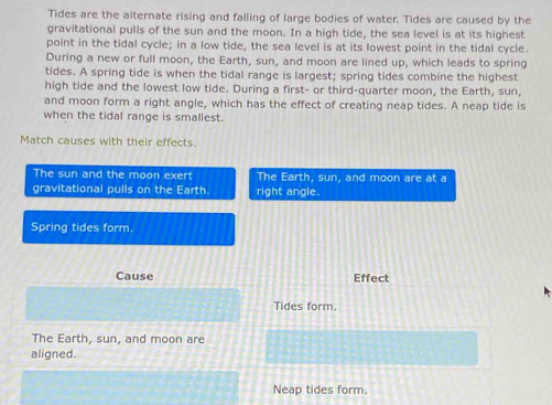 Solved: Tides are the alternate rising and falling of large bodies of ...