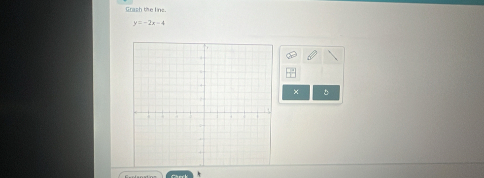 Graph the line.
y=-2x-4
× 
Check