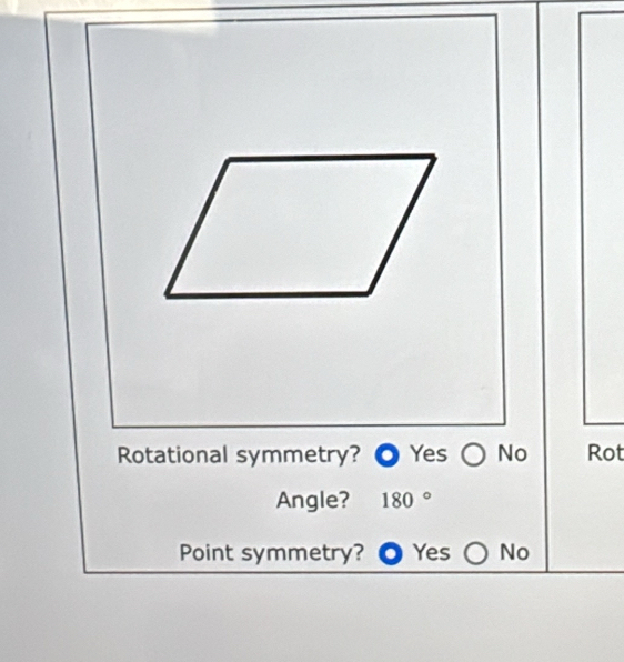 Rotational symmetry? Yes No Rot
Angle? 180°
Point symmetry? Yes No