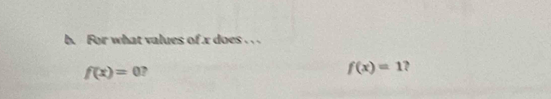 For what values of x does ...
f(x)=0 ?
f(x)=1 D