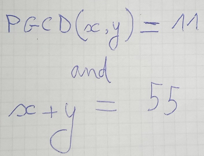 PGCD(x,y)=11
and
x+y=55