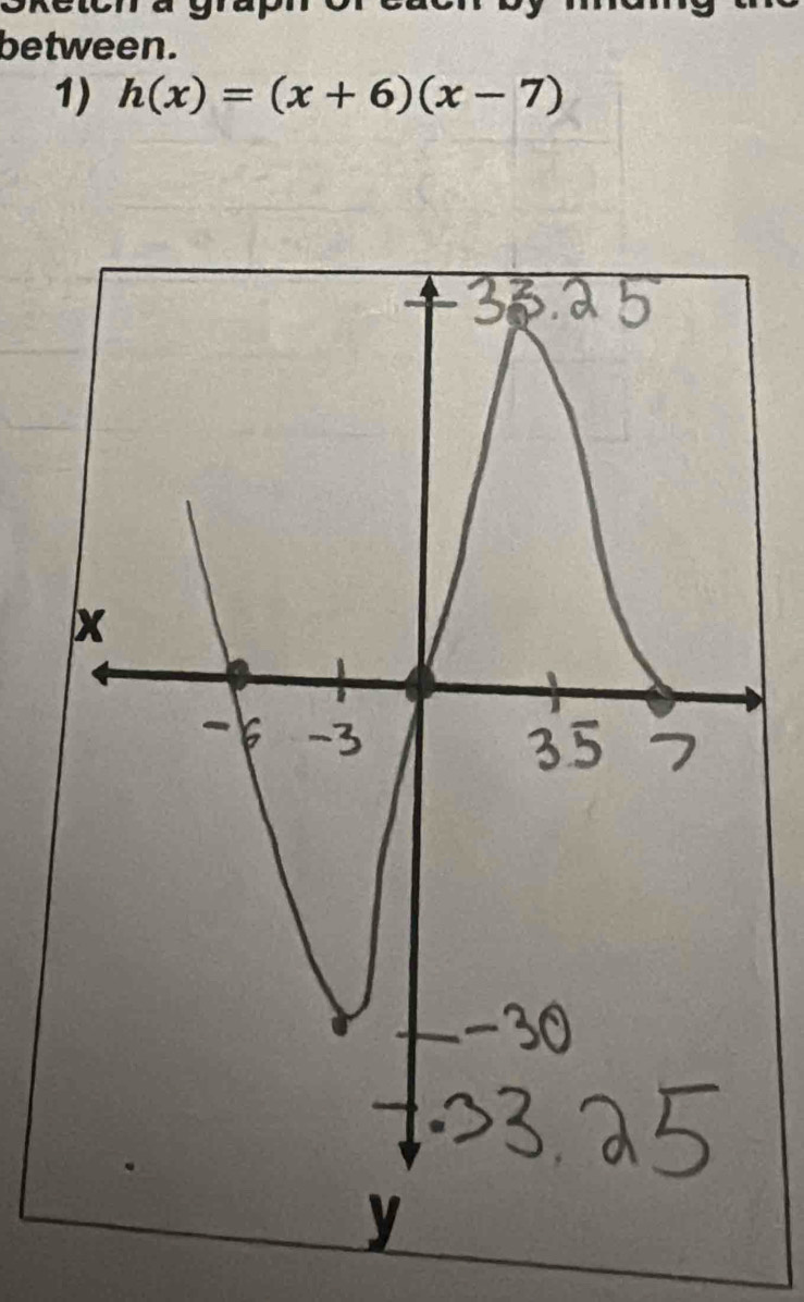 between. 
1) h(x)=(x+6)(x-7)