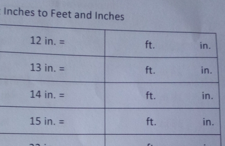 Inches to Feet and Inches