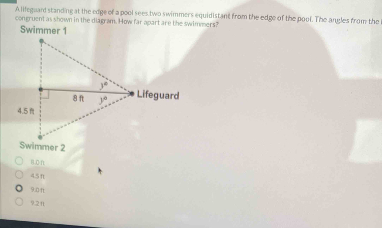 Solved: A lifeguard standing at the edge of a pool sees two swimmers ...