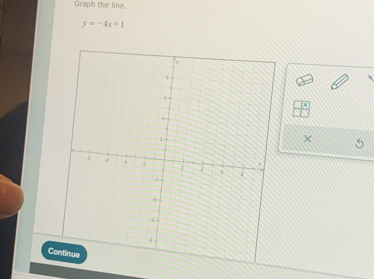 Graph the line.
y=-4x+1
× 
Continue