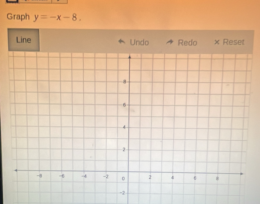 Graph y=-x-8. 
Line Undo Redo × Reset