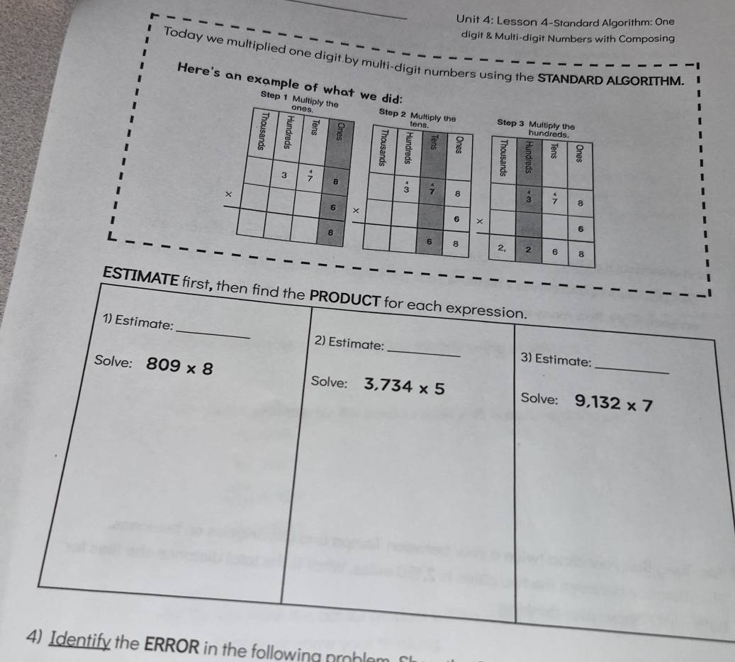 Solved: Lesson 4-Standard Algorithm: One digit & Multi-digit Numbers ...