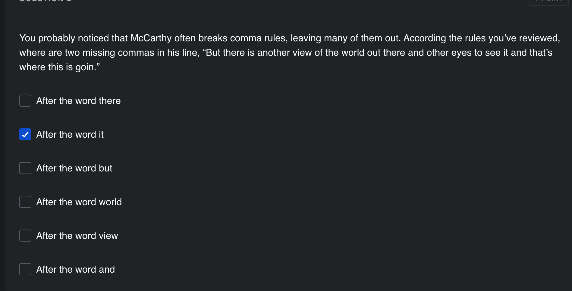 Solved: You probably noticed that McCarthy often breaks comma rules ...