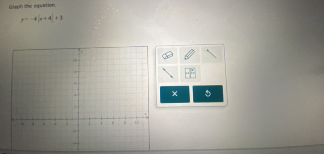 Graph the equation.
y=-4|x+4|+3
6