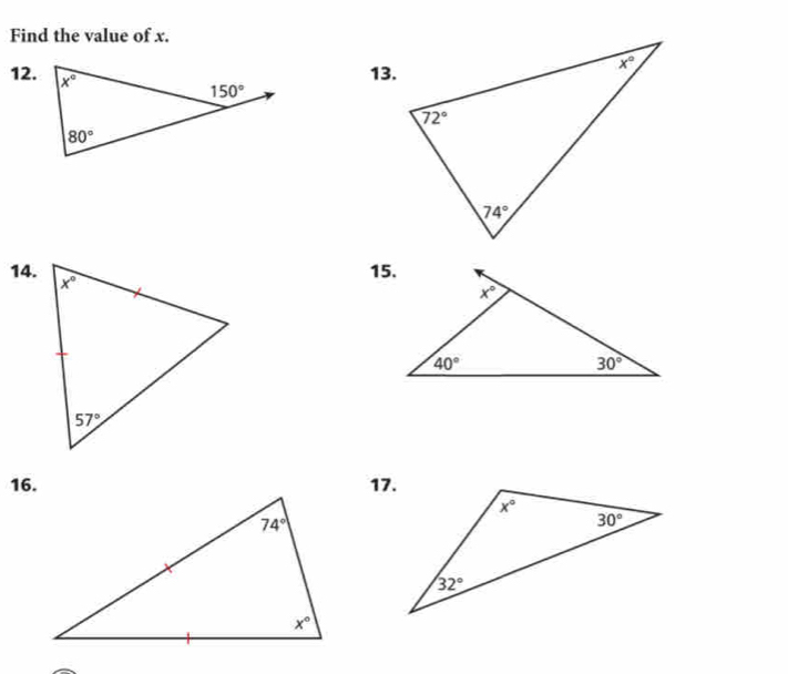 Find the value of x.
12.
13.
14.
15.
16.17.