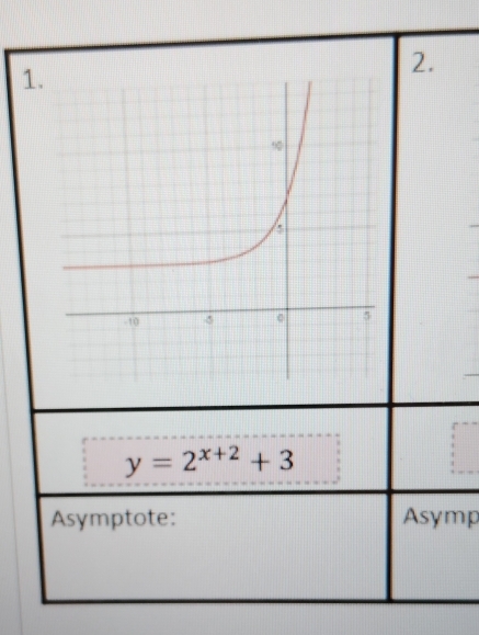 1 
2.
y=2^(x+2)+3
Asymptote: Asymp